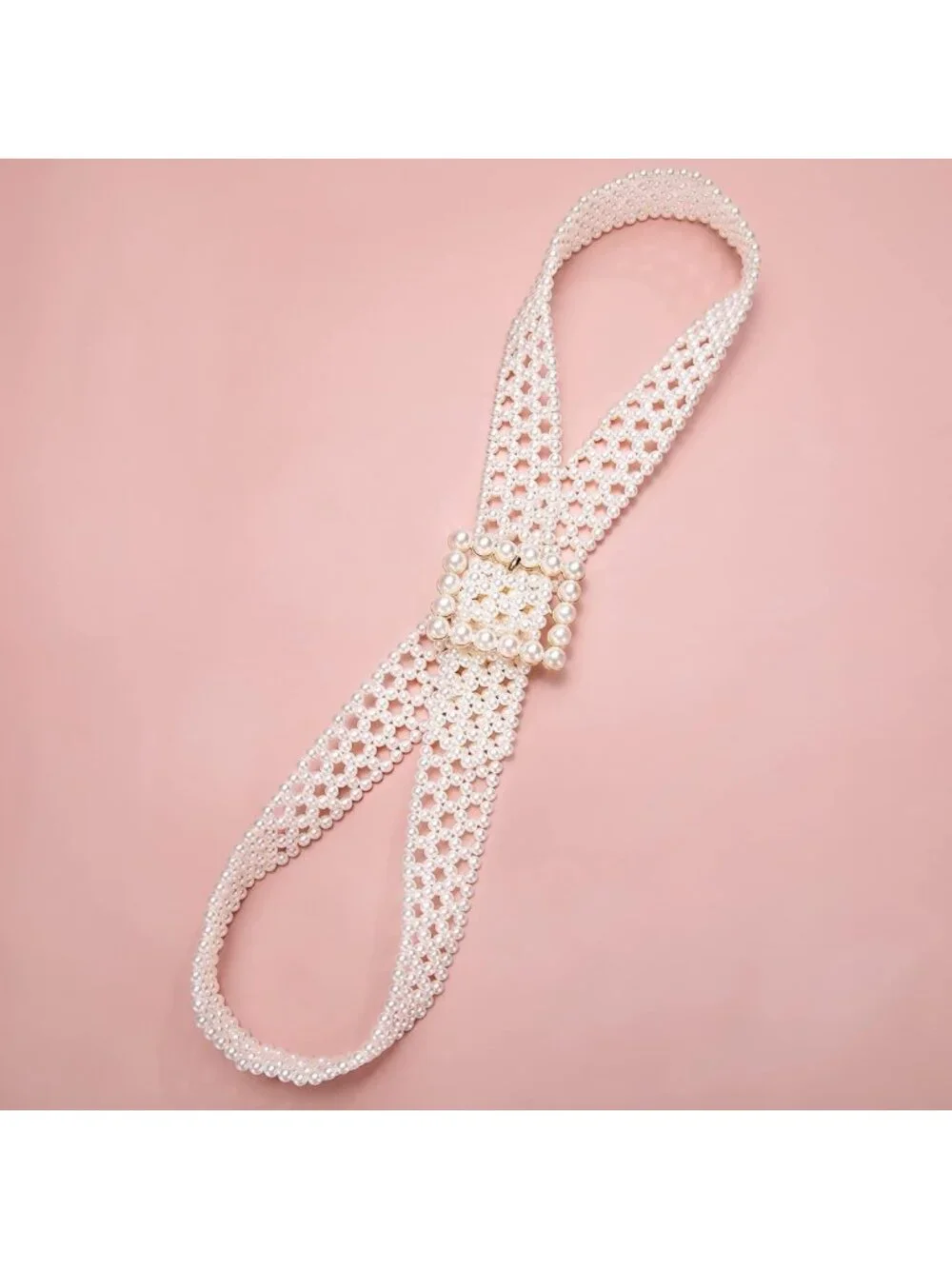 Elegant Pearl Elastic Waist Chain for Bridal Dress - White Belt Accessory